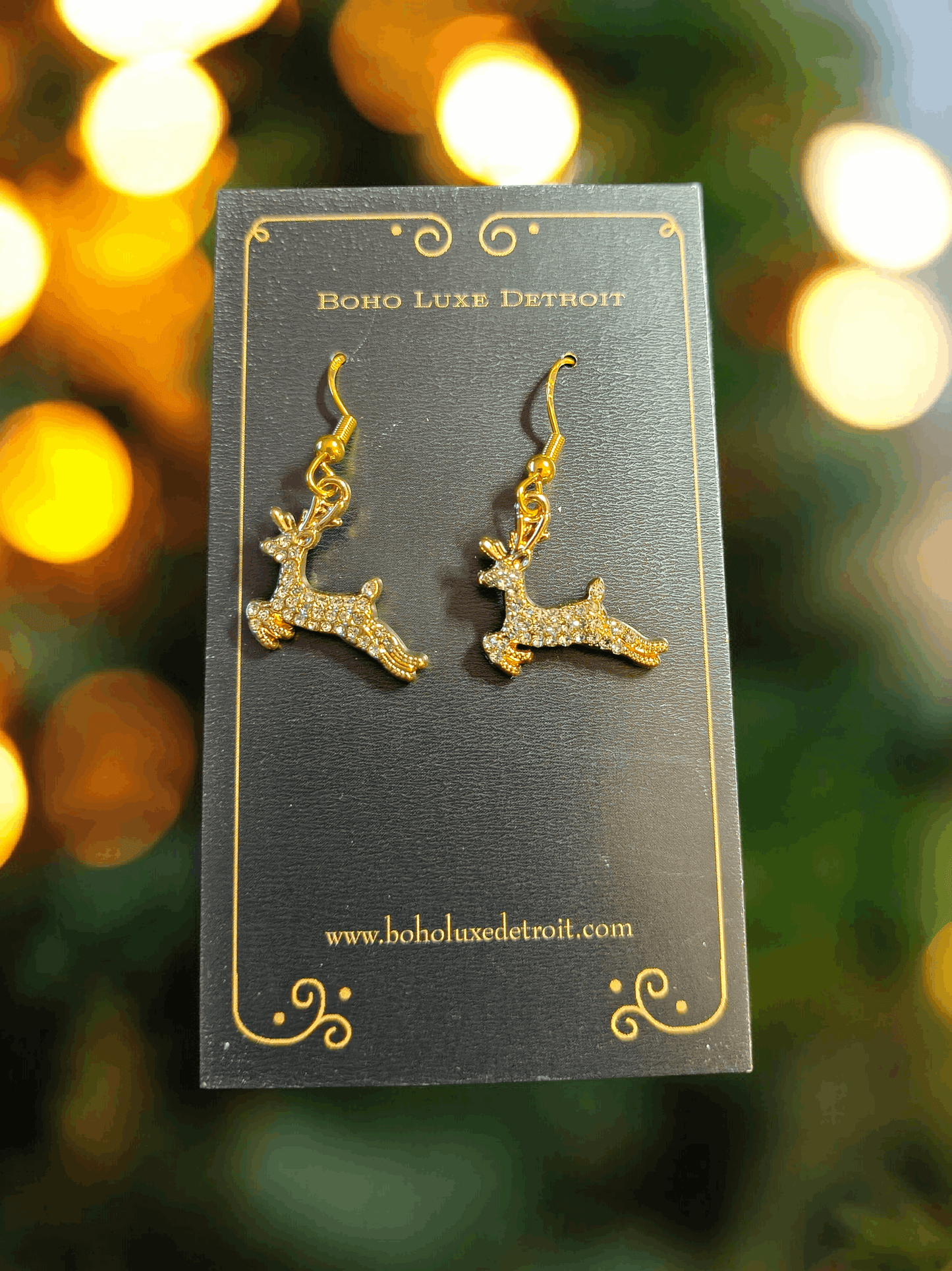 Golden Reindeer Holiday Earrings