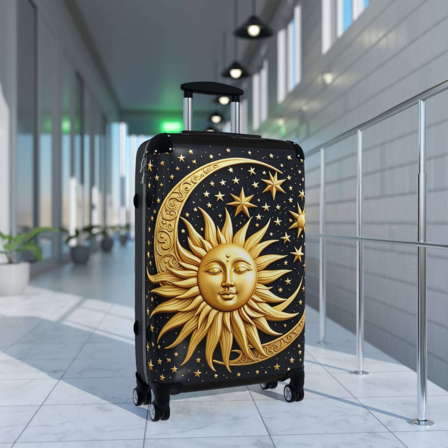 Golden Sun Travel Suitcase, Wanderlust Luggage, Stylish Cabin Bag, Vacation Suitcase, Ideal for Summer Trips, Great for Travel Enthusiasts