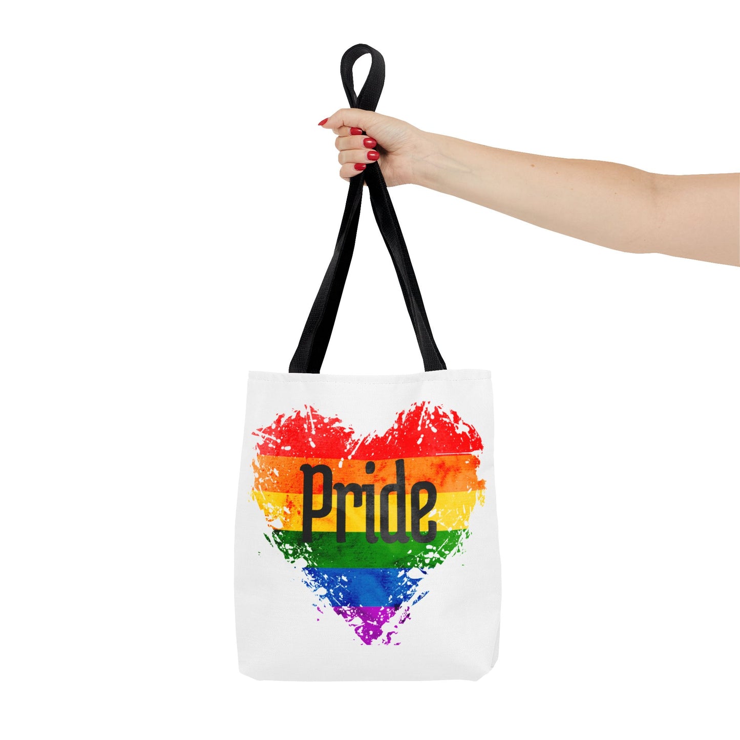 Pride Heart Tote Bag - Colorful AOP Carryall for LGBTQ+ Celebrations, Festival Gear, Everyday Use, Gift for Allies, Eco-Friendly Bag