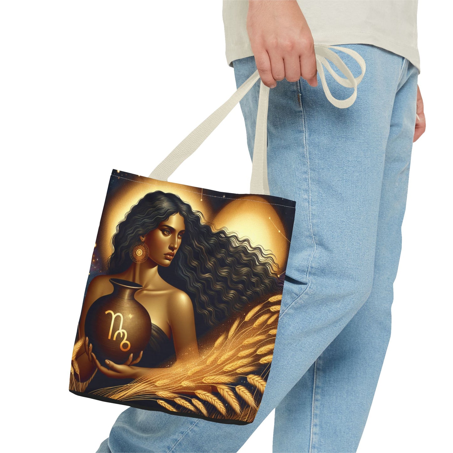 Astrology Tote Bag - Zodiac Virgo Design with Elegant Goddess Illustration
