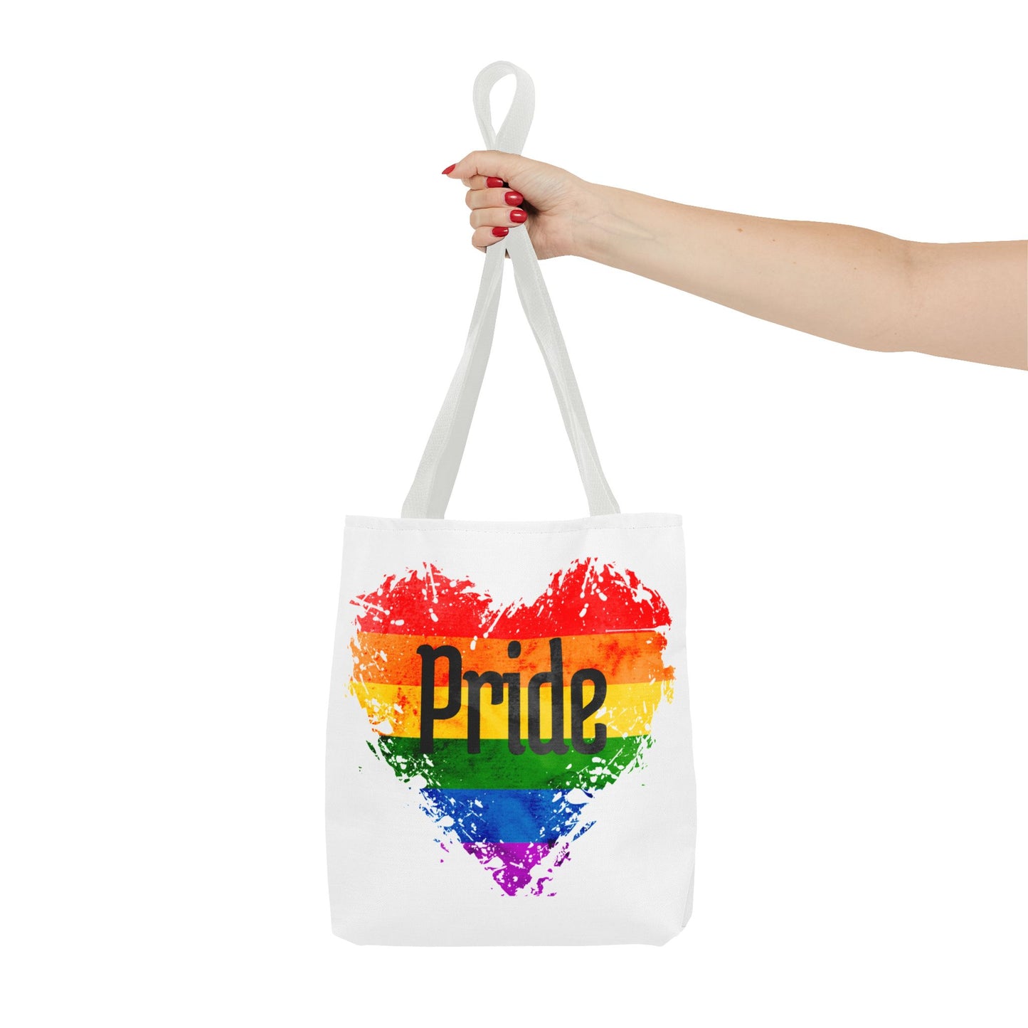 Pride Heart Tote Bag - Colorful AOP Carryall for LGBTQ+ Celebrations, Festival Gear, Everyday Use, Gift for Allies, Eco-Friendly Bag