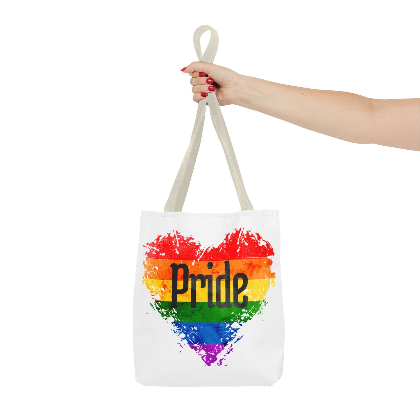 Pride Heart Tote Bag - Colorful AOP Carryall for LGBTQ+ Celebrations, Festival Gear, Everyday Use, Gift for Allies, Eco-Friendly Bag