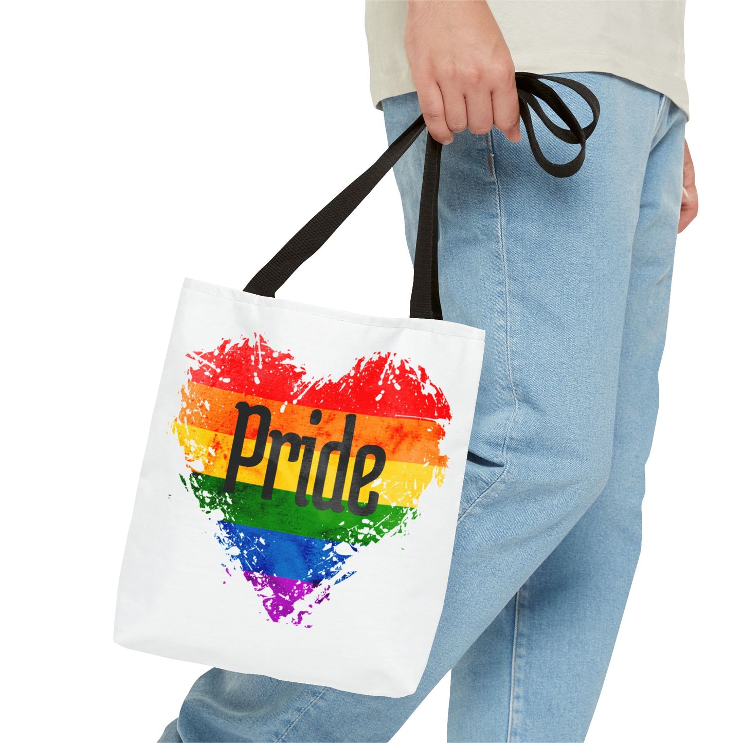 Pride Heart Tote Bag - Colorful AOP Carryall for LGBTQ+ Celebrations, Festival Gear, Everyday Use, Gift for Allies, Eco-Friendly Bag
