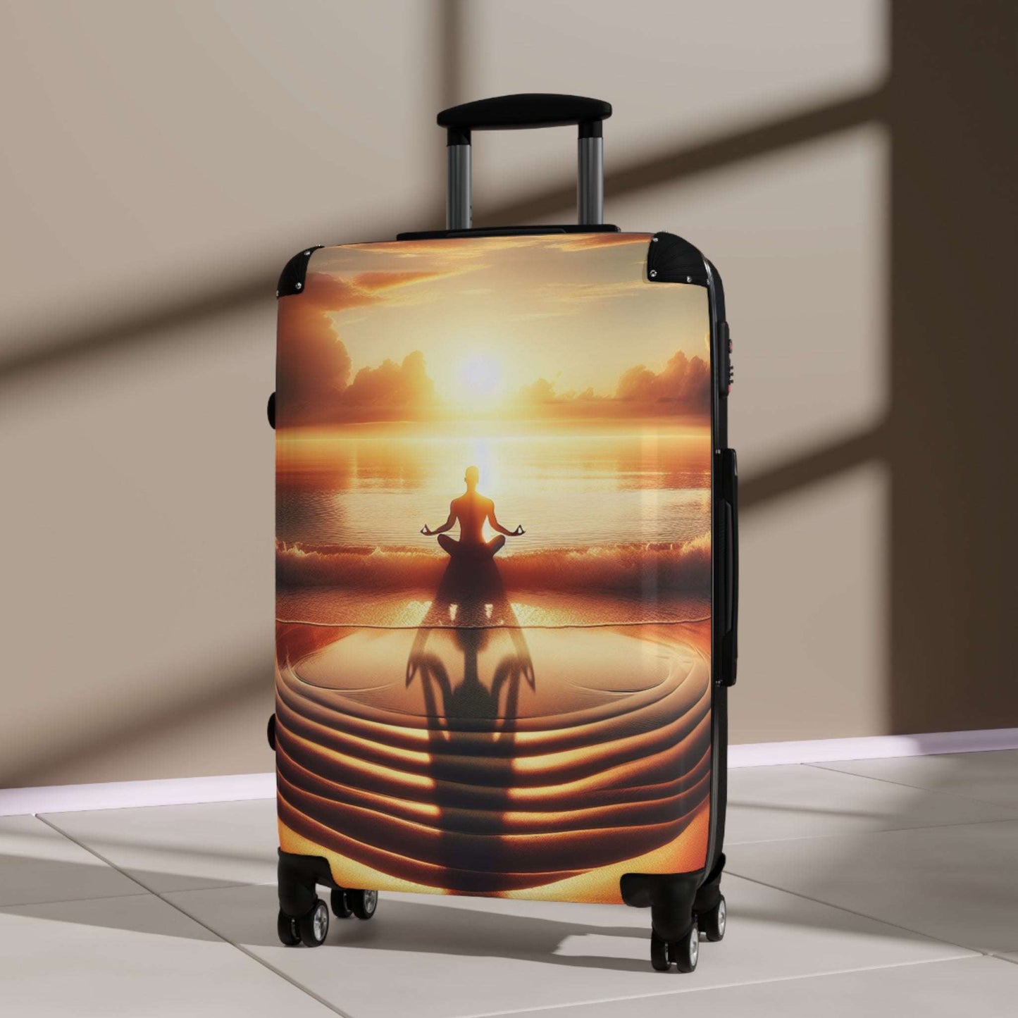 Serene Sunset Meditation Suitcase - Travel Luggage, Yoga Travel Bag, Inspirational Wall Art, Relaxation Gift, Mindfulness Accessory