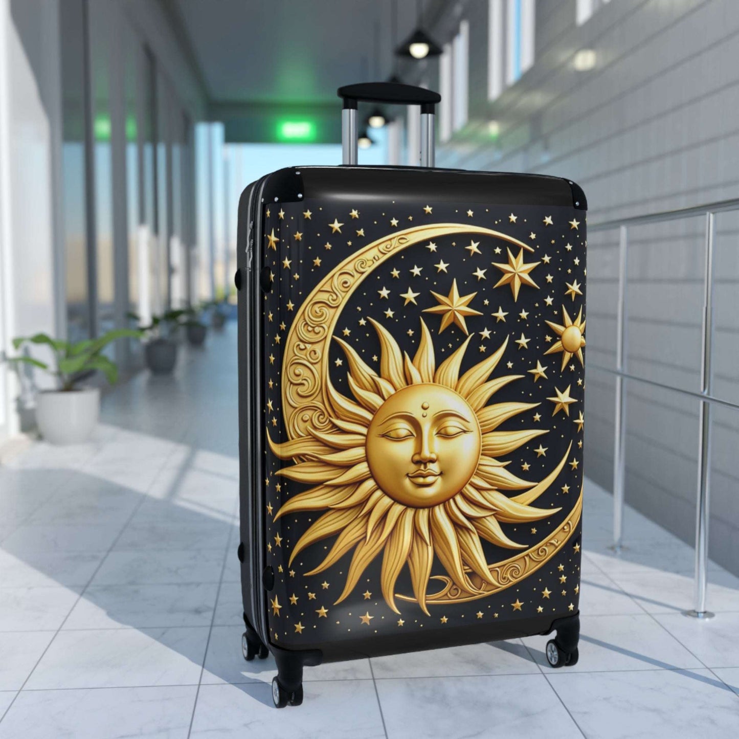 Golden Sun Travel Suitcase, Wanderlust Luggage, Stylish Cabin Bag, Vacation Suitcase, Ideal for Summer Trips, Great for Travel Enthusiasts