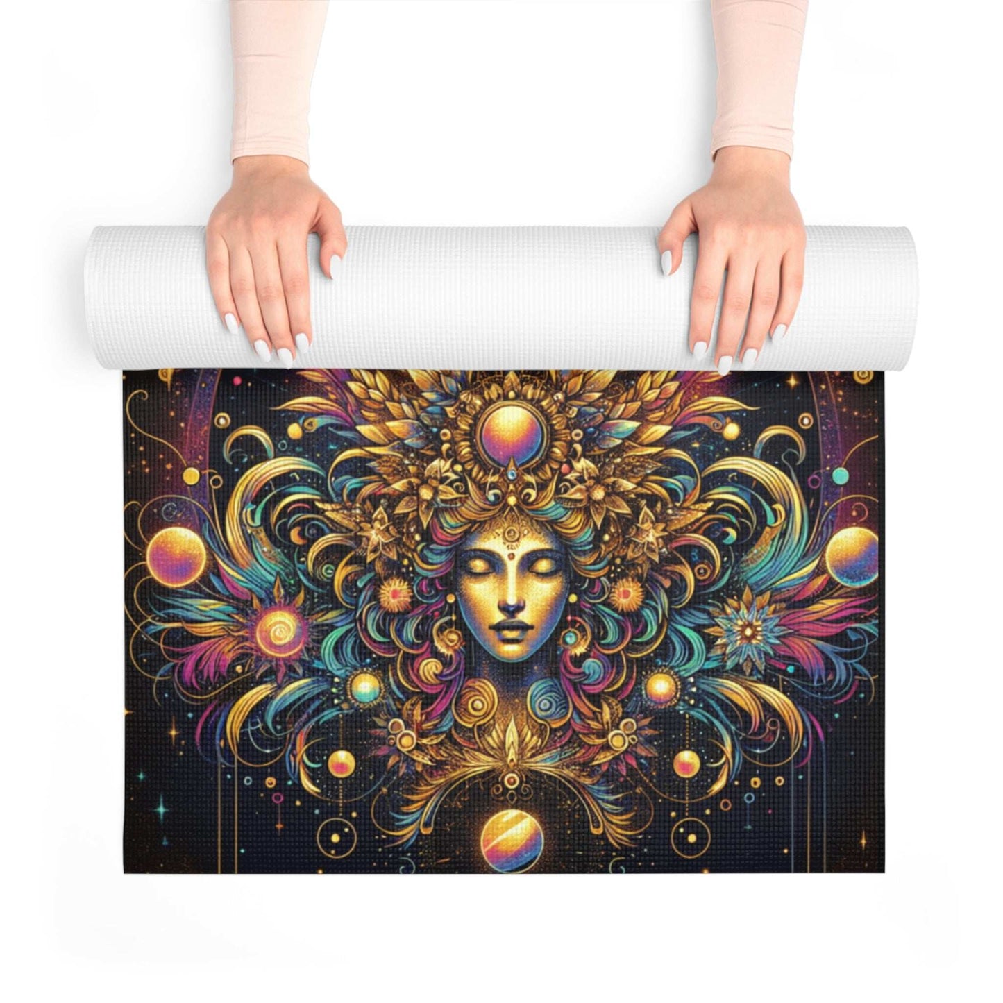Cosmic Goddess Foam Yoga Mat - Vibrant Spiritual Design for Mindfulness and Meditation