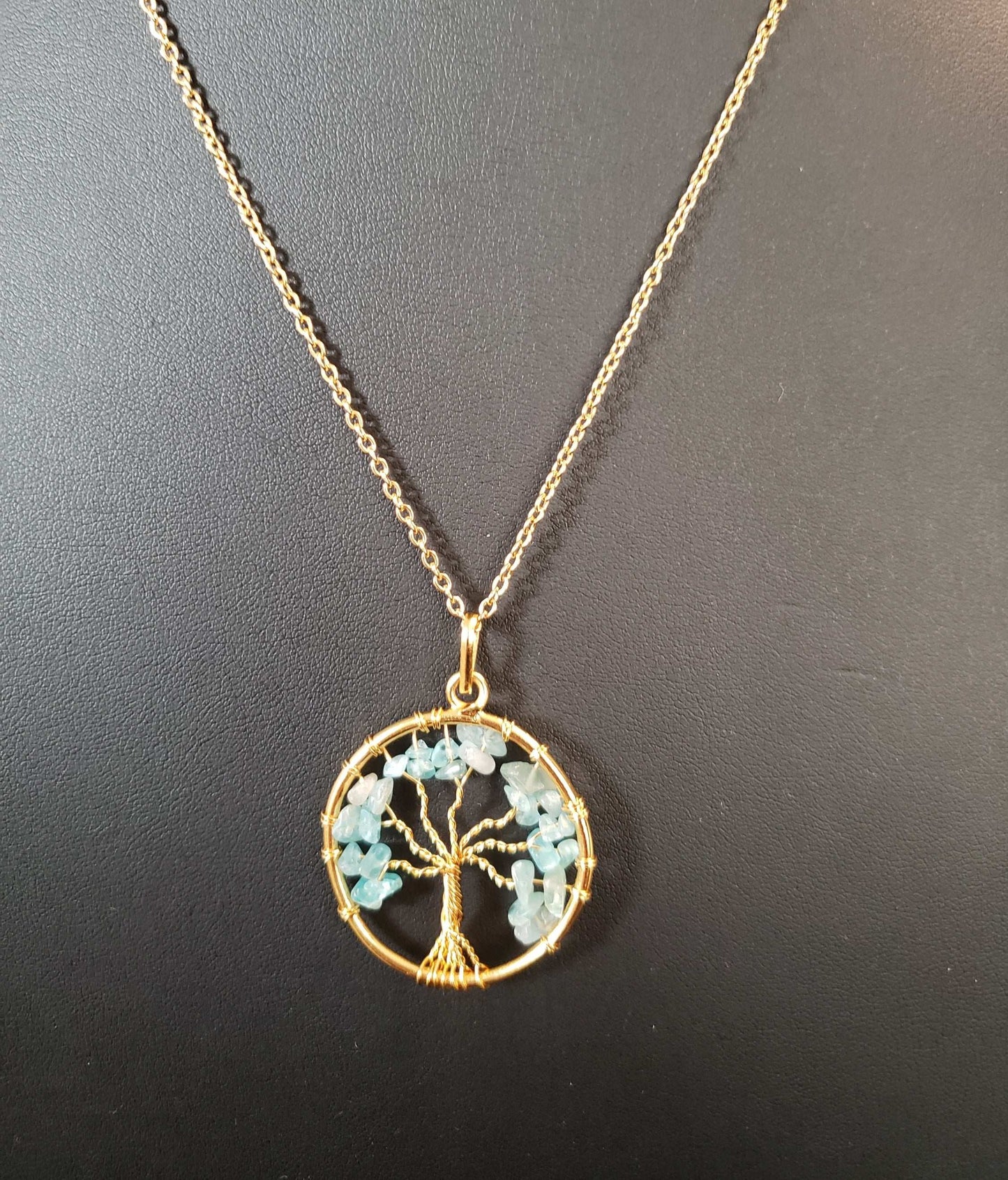 BLUE FLORITE TREE OF LIFE NECKLACE