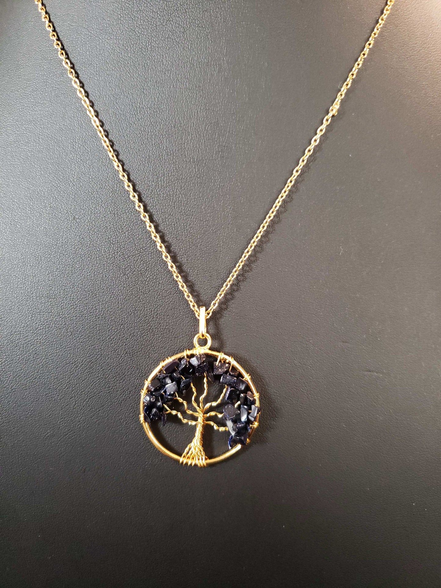 BLUE GOLDSTONE TREE OF LIFE NECKLACE