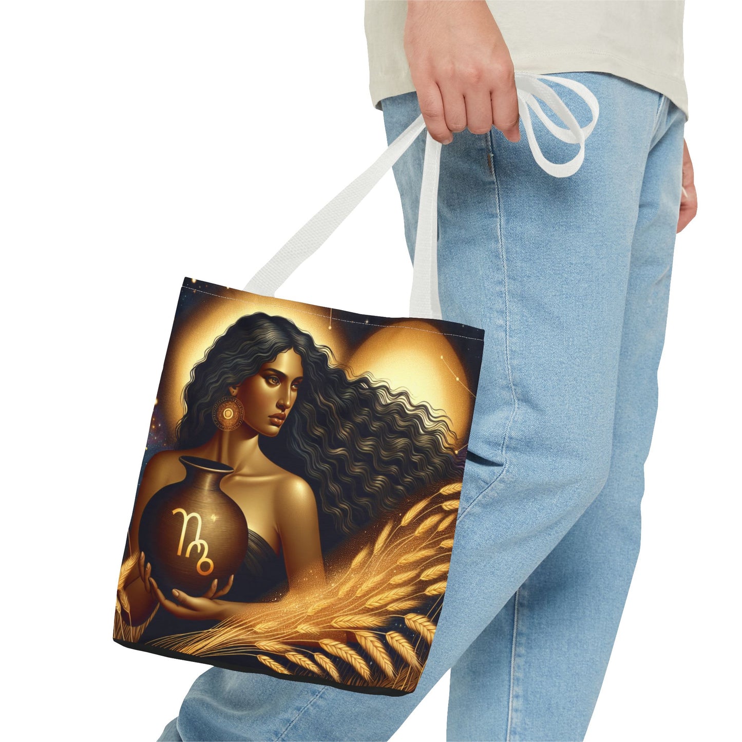 Astrology Tote Bag - Zodiac Virgo Design with Elegant Goddess Illustration