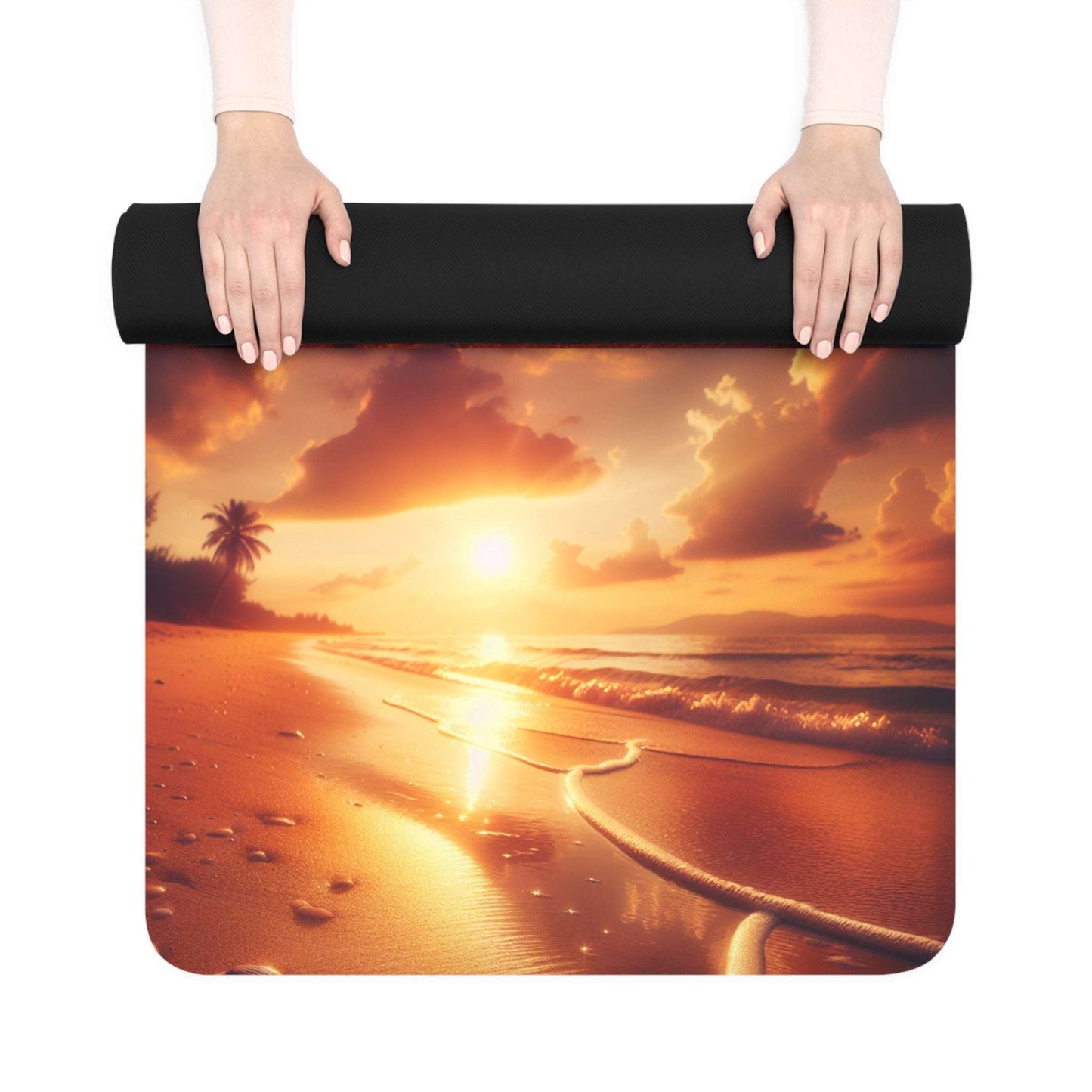 Sunset Serenity Rubber Yoga Mat | Non-Slip Fitness Mat | Meditation | Exercise | Gift for Yoga Lovers | Home Workout Decor