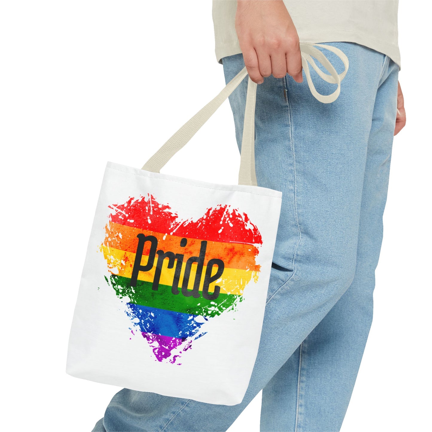 Pride Heart Tote Bag - Colorful AOP Carryall for LGBTQ+ Celebrations, Festival Gear, Everyday Use, Gift for Allies, Eco-Friendly Bag