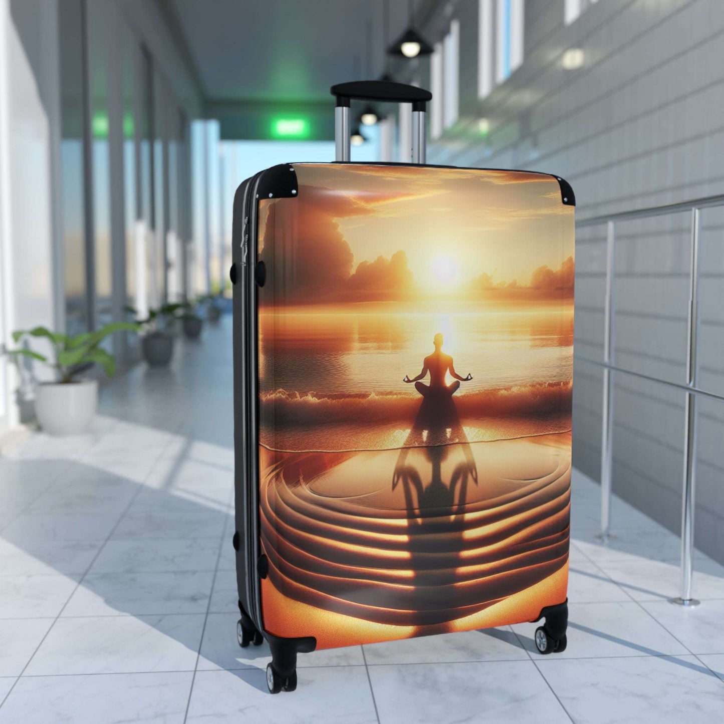 Serene Sunset Meditation Suitcase - Travel Luggage, Yoga Travel Bag, Inspirational Wall Art, Relaxation Gift, Mindfulness Accessory