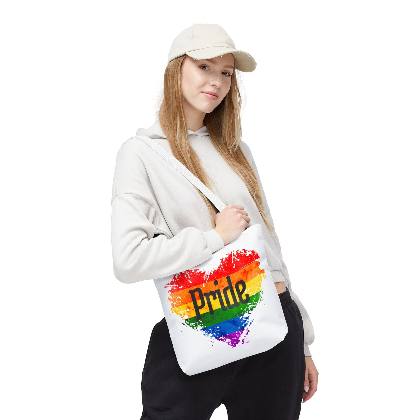 Pride Heart Tote Bag - Colorful AOP Carryall for LGBTQ+ Celebrations, Festival Gear, Everyday Use, Gift for Allies, Eco-Friendly Bag