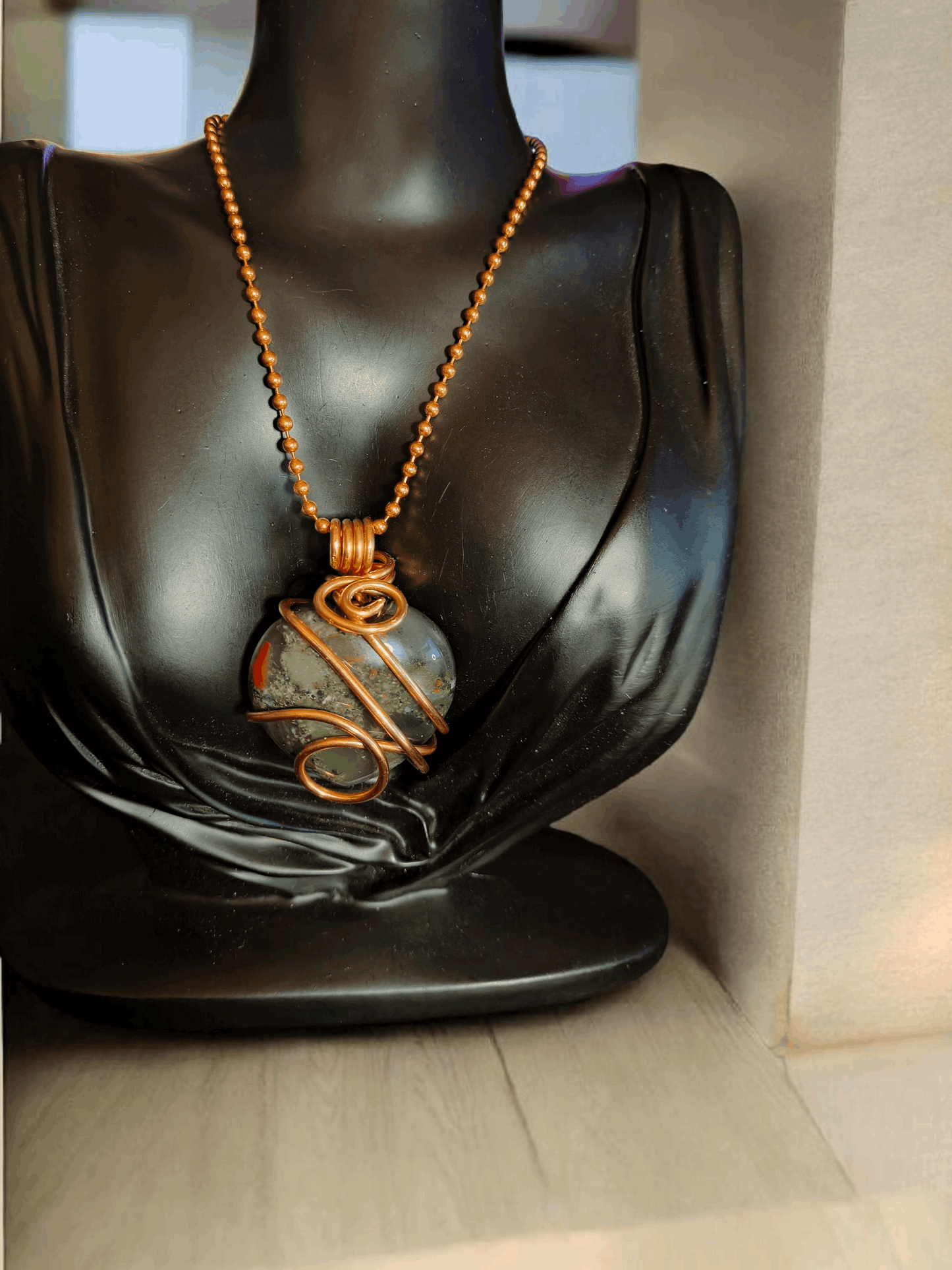 Copper Wire Wrapped Dragons Blood Jasper Crystal Heart