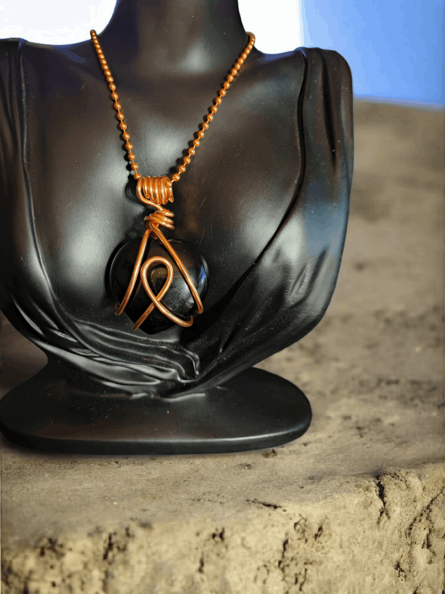 Copper Wire Wrapped Black Tourmaline Crystal Heart