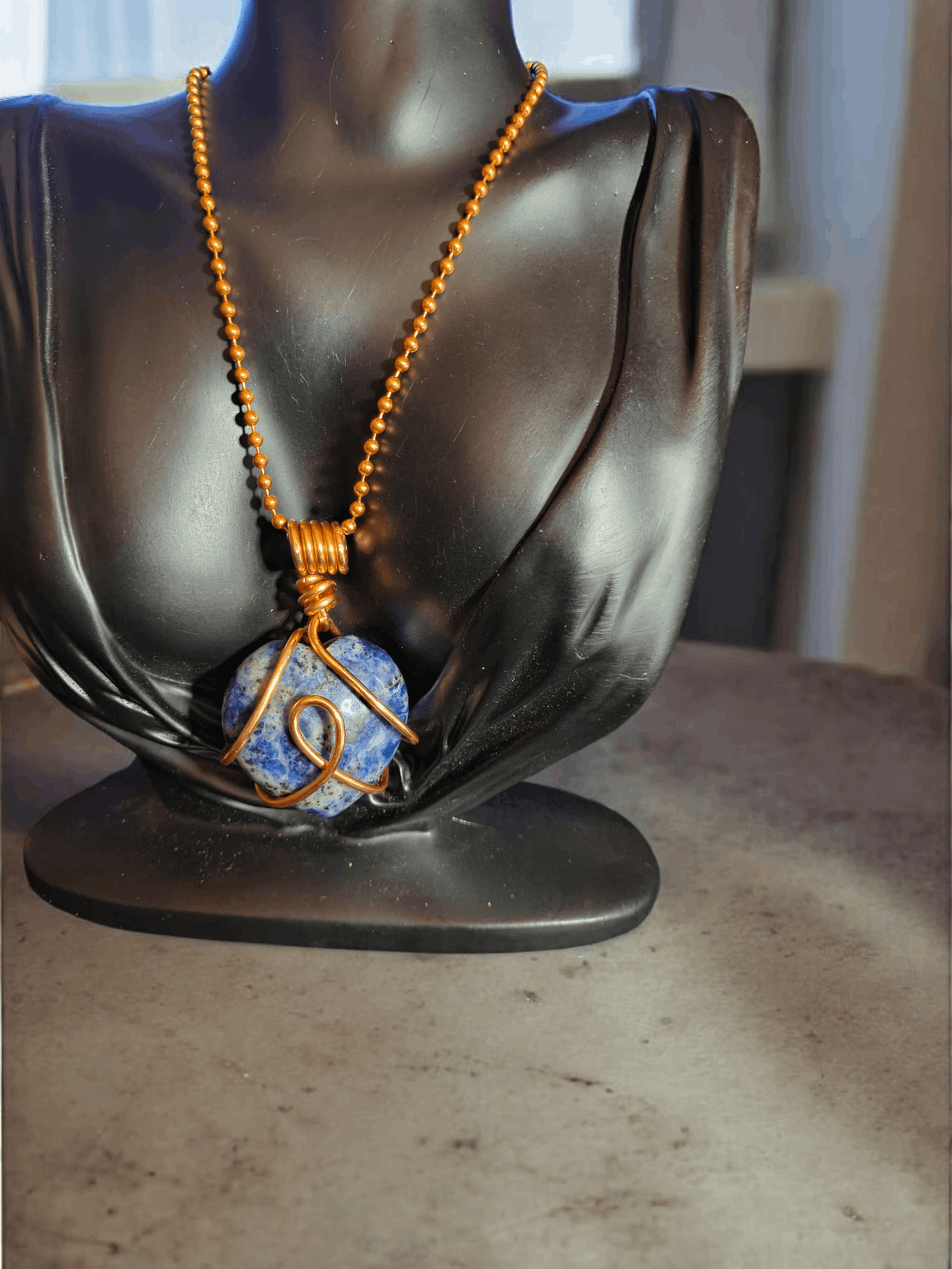 Copper Wire Wrapped Solalite Crystal Heart