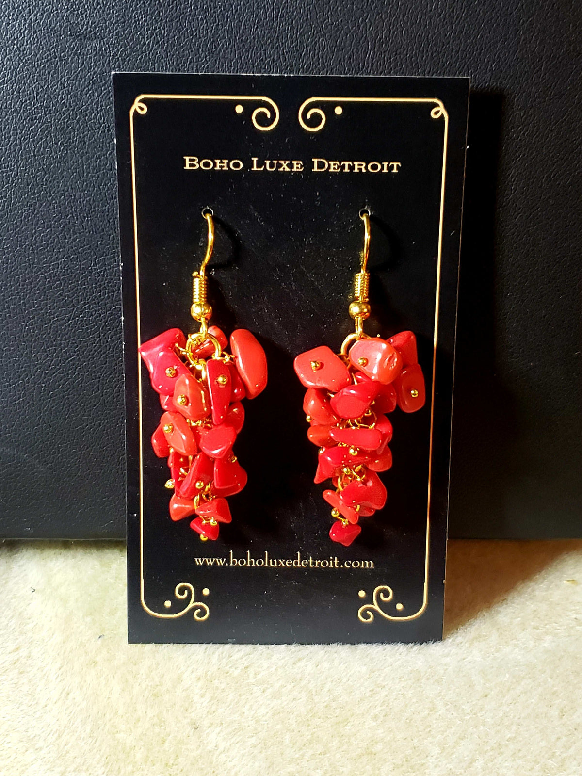 Coral Crystal Cluster Earrings