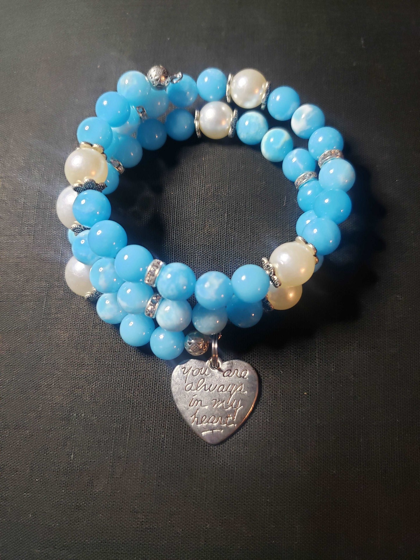 Larimar & Pearl Memory Wire Bracelet