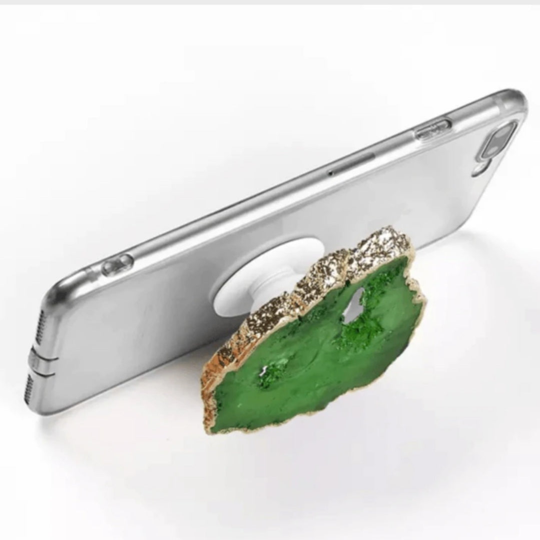 FREEFORM SILVER PLATED HOT PINK AGATE PHONE GRIP