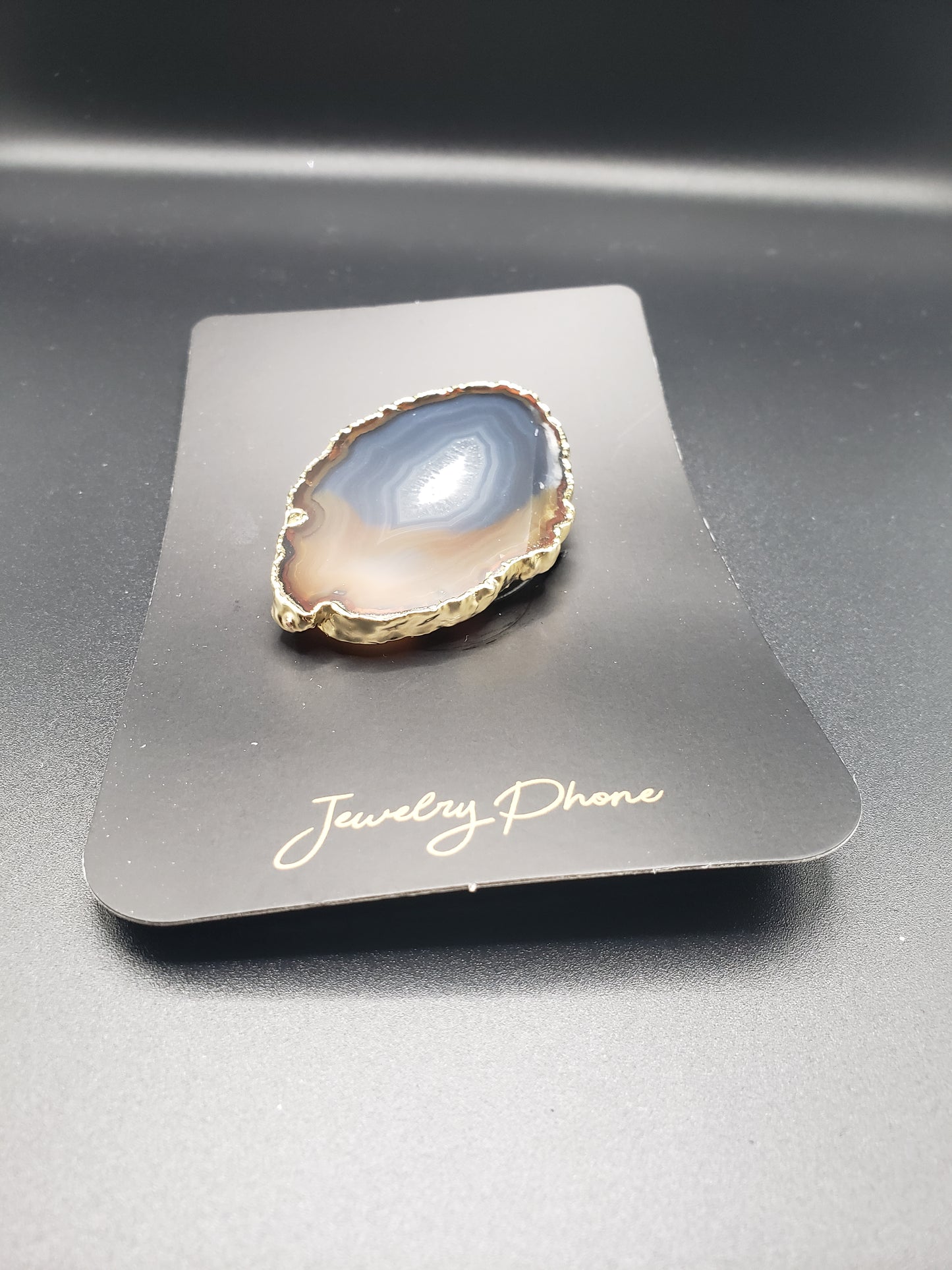 FREEFORM SILVER PLATED BLUE/ TAN AGATE PHONE GRIP
