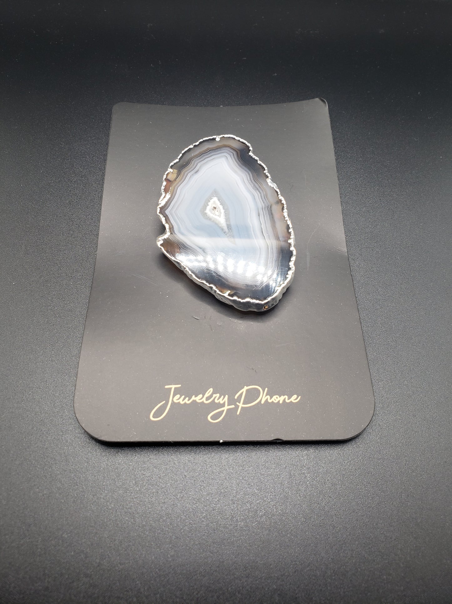 FREEFORM SILVER PLATED GREY AGATE PHONE GRIP