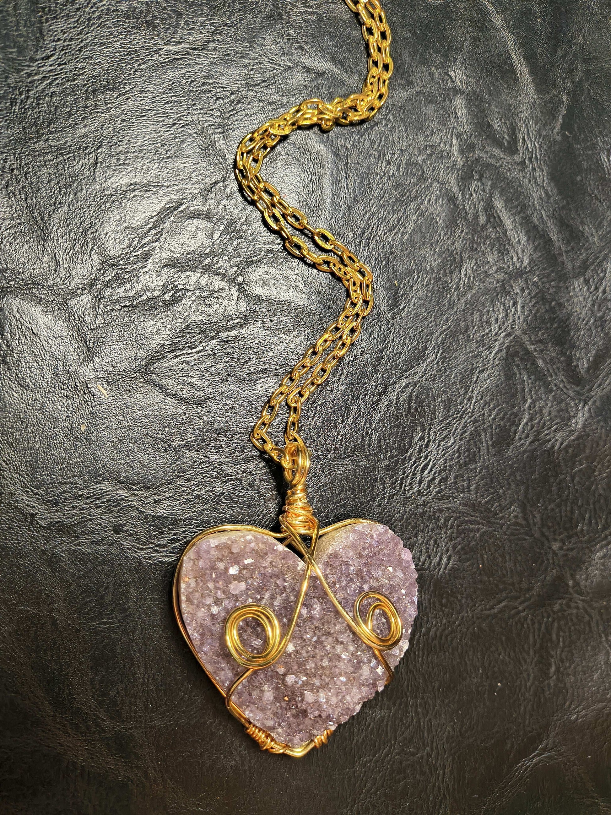 Amethyst Crystal Heart Necklace