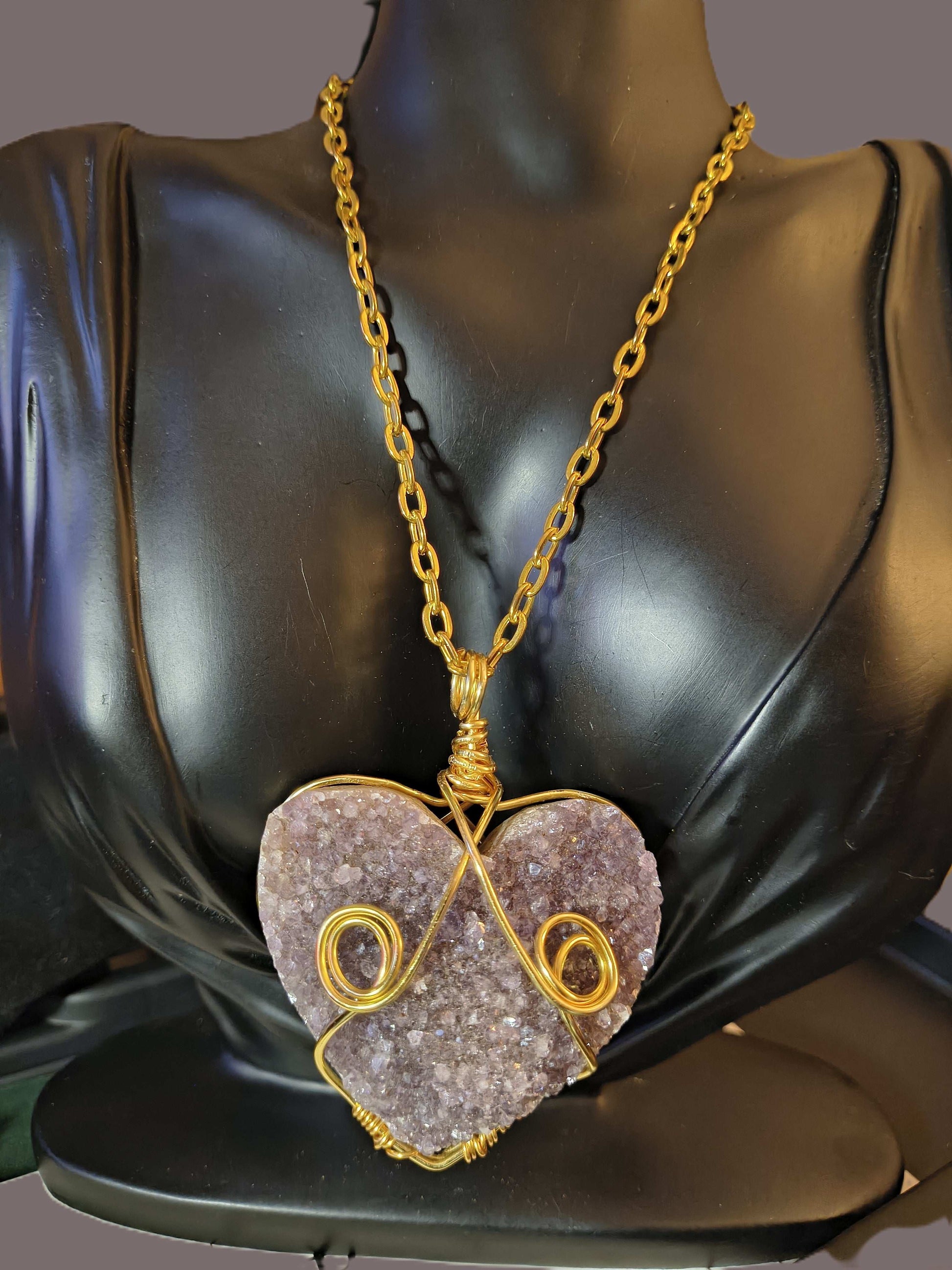 Amethyst Crystal Heart Necklace