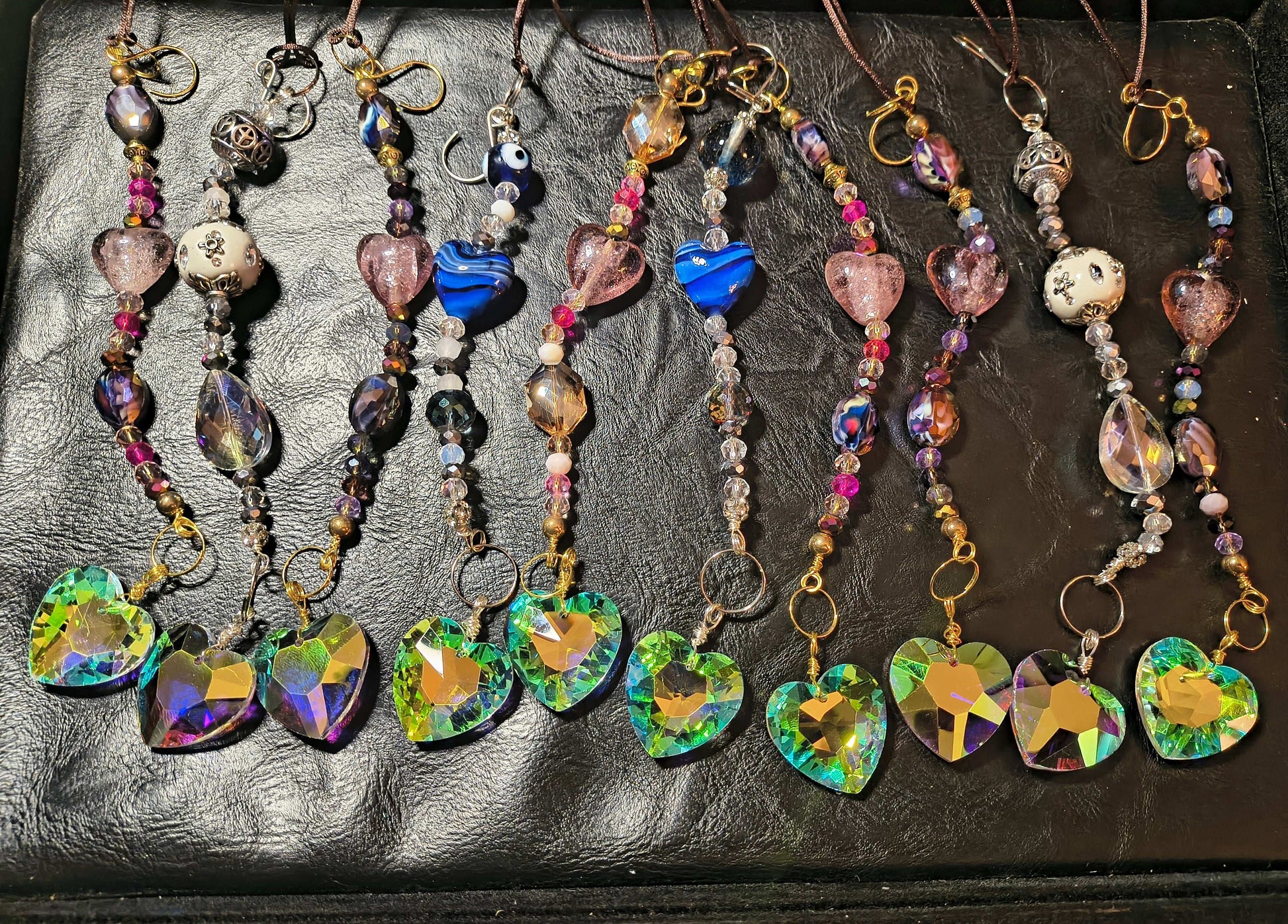 Pink Heart & Gold Crystal Sun Catcher