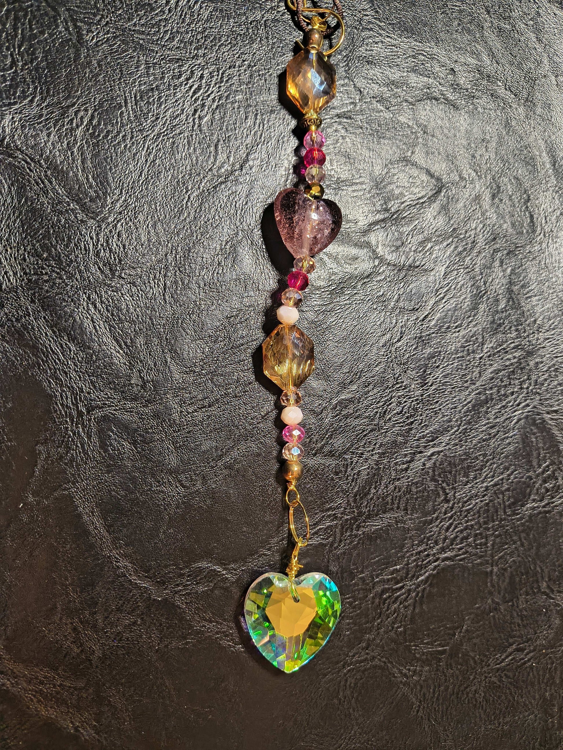 Pink Heart & Gold Crystal Sun Catcher