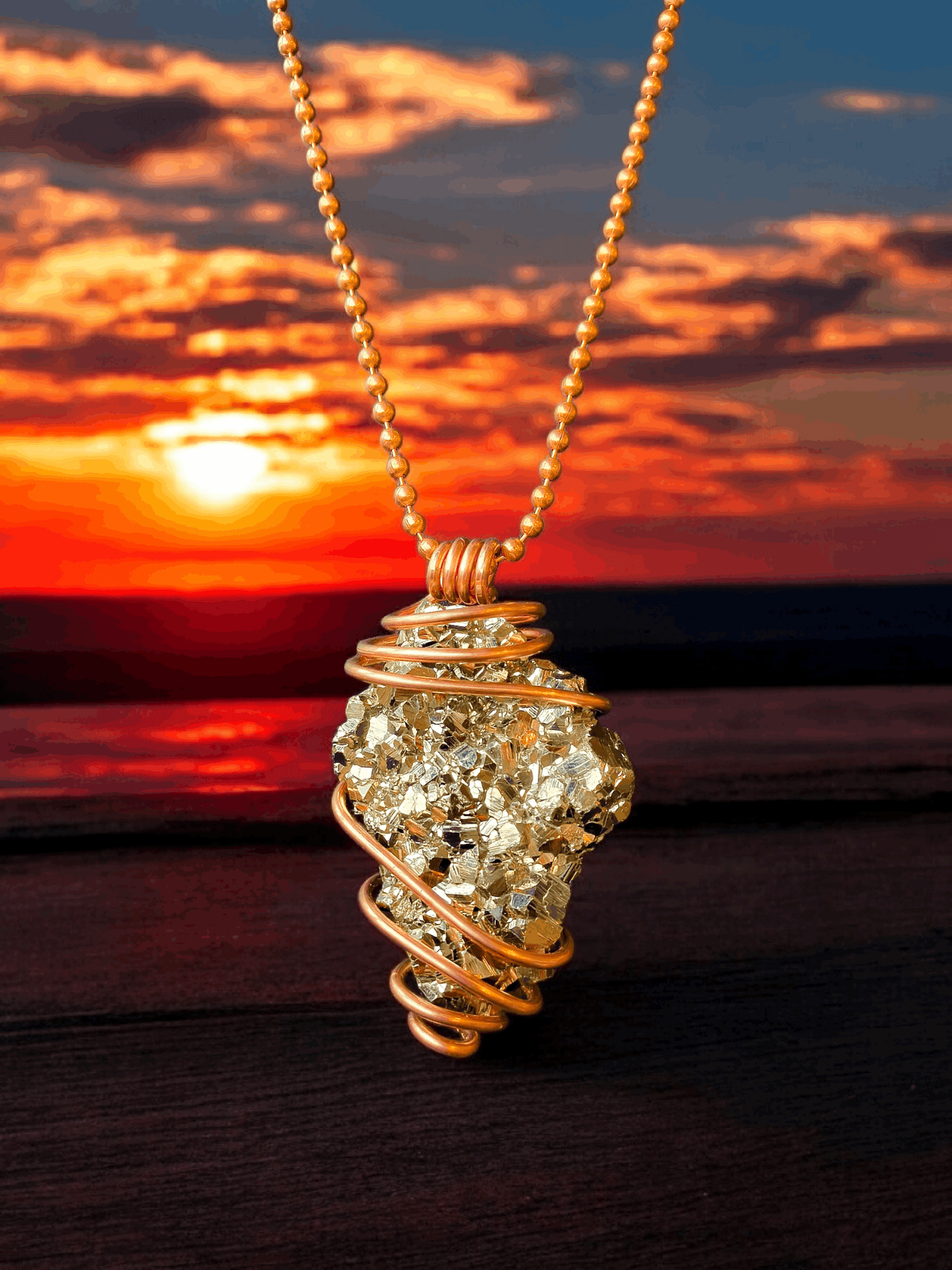 Copper Wrapped Pyrite Cluster Necklace