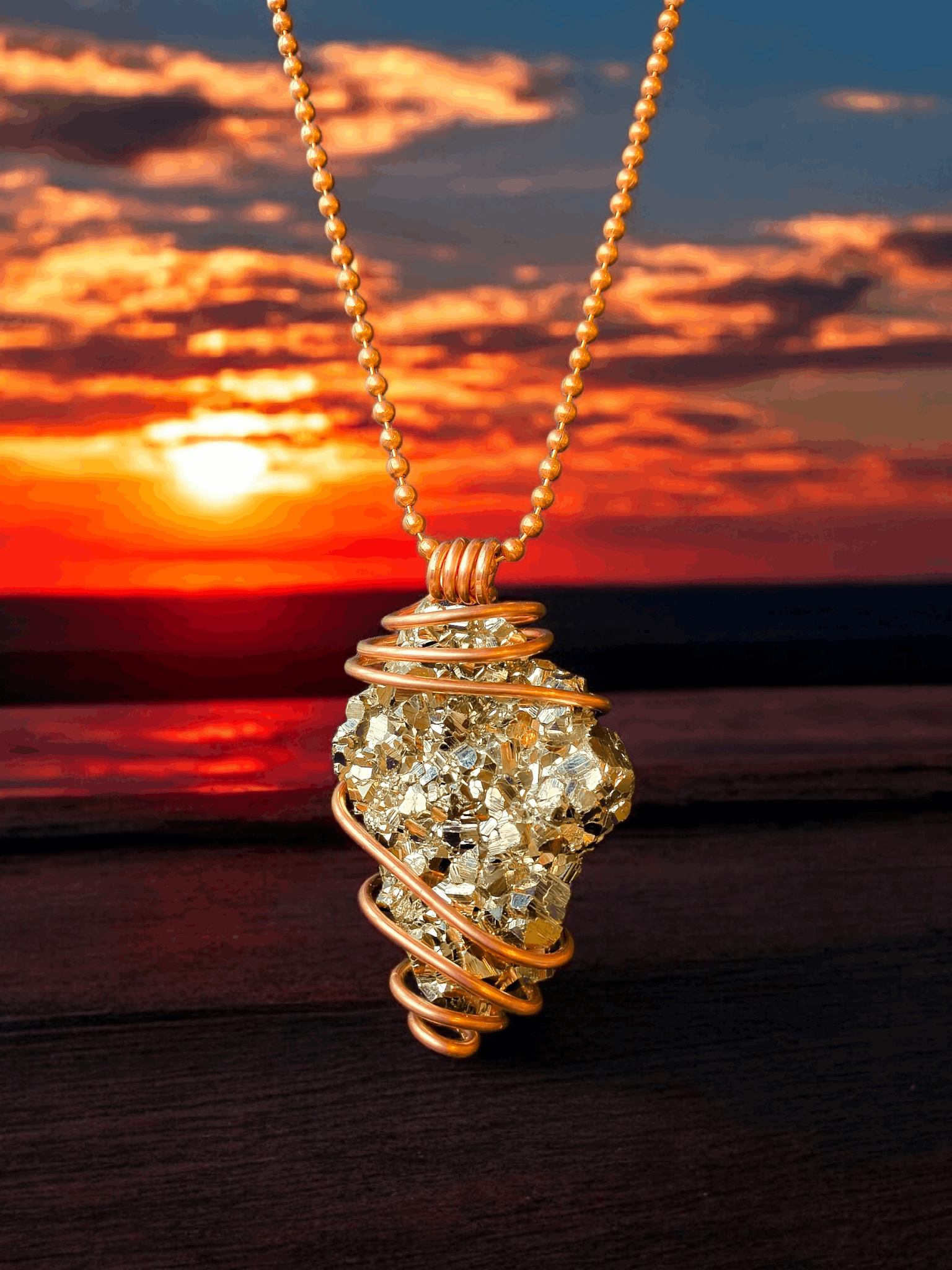 Copper Wrapped Pyrite Cluster Necklace