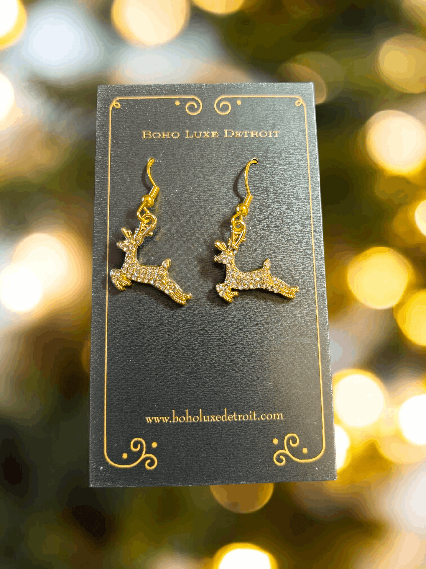 Golden Reindeer Holiday Earrings