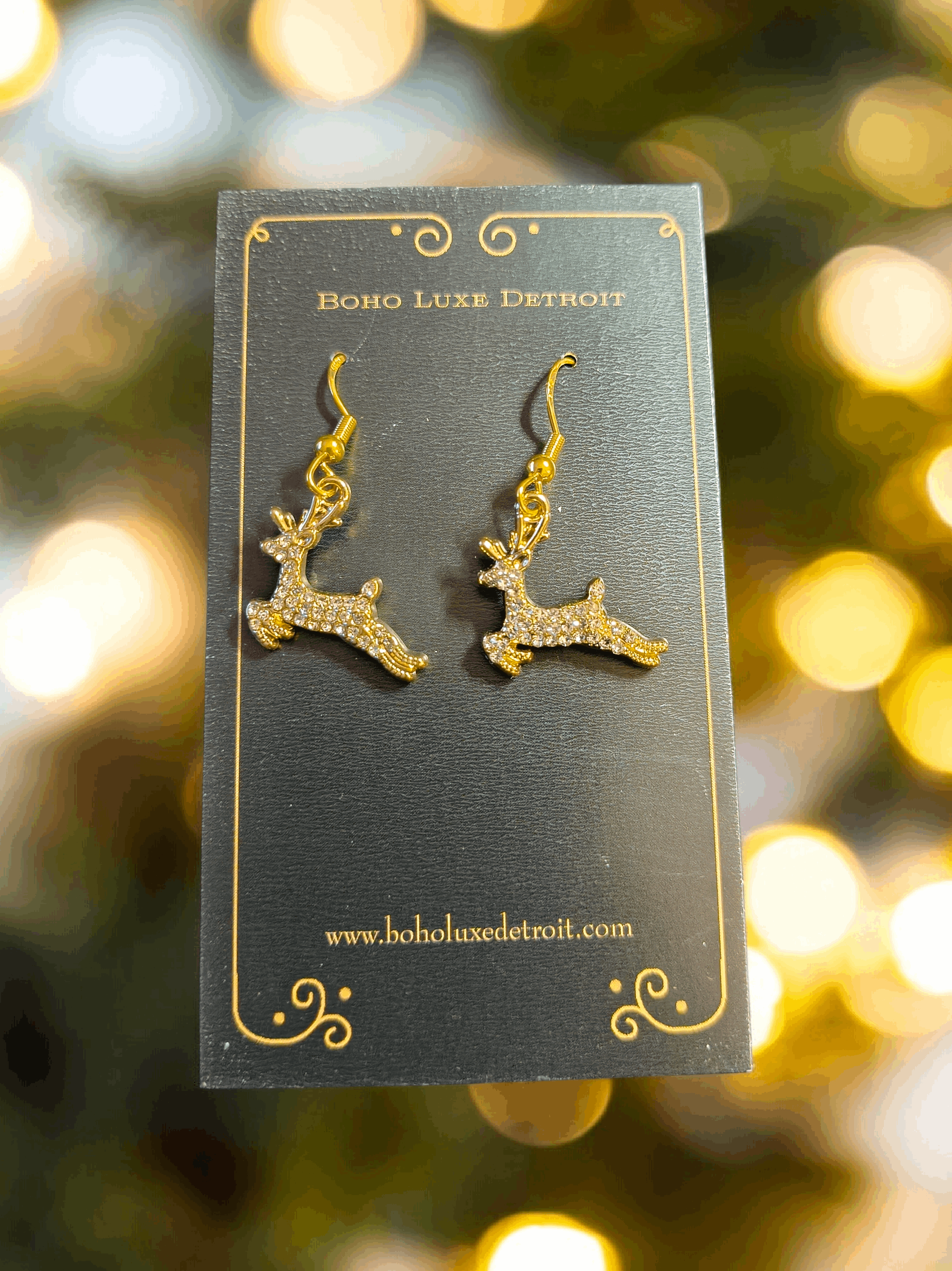 Golden Reindeer Holiday Earrings