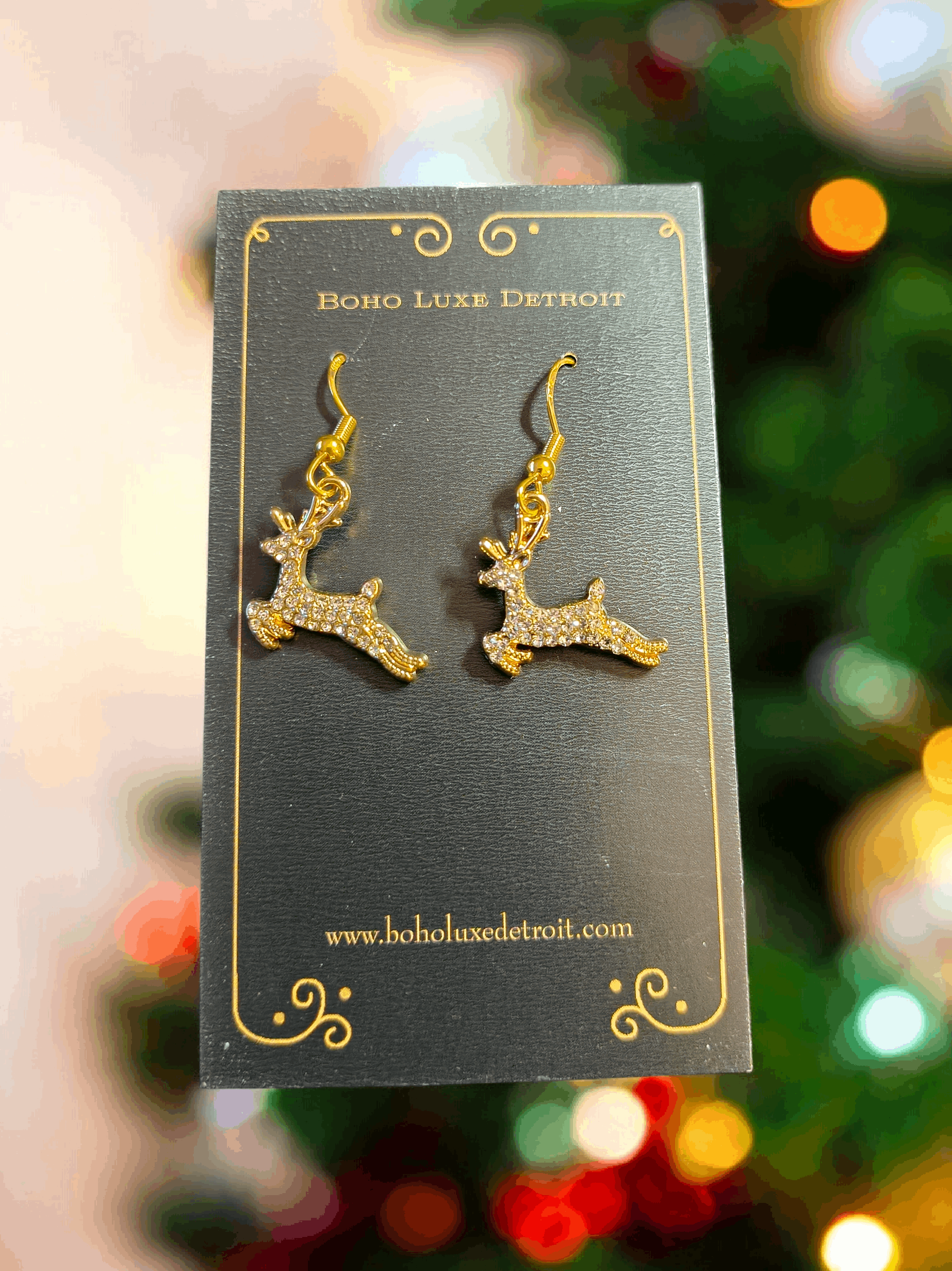 Golden Reindeer Holiday Earrings