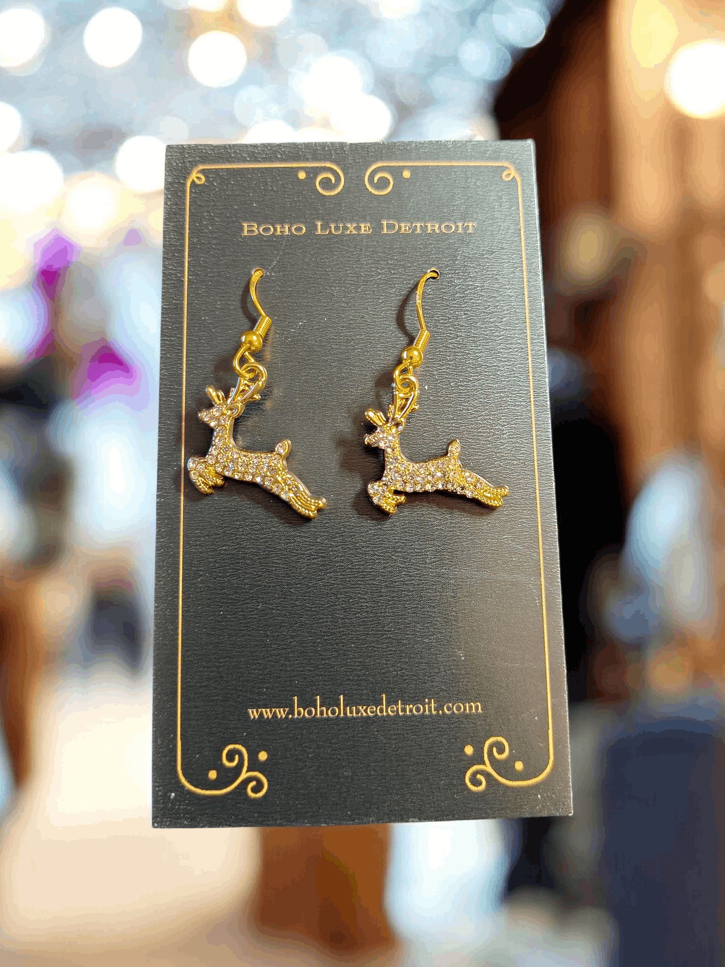 Golden Reindeer Holiday Earrings