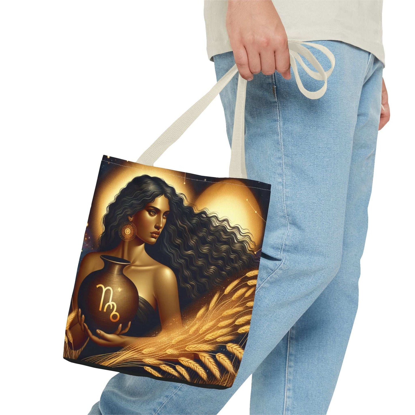Astrology Tote Bag - Zodiac Virgo Design with Elegant Goddess Illustration