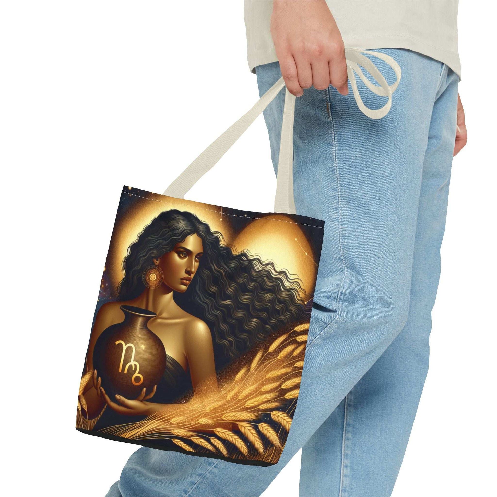 Astrology Tote Bag - Zodiac Virgo Design with Elegant Goddess Illustration