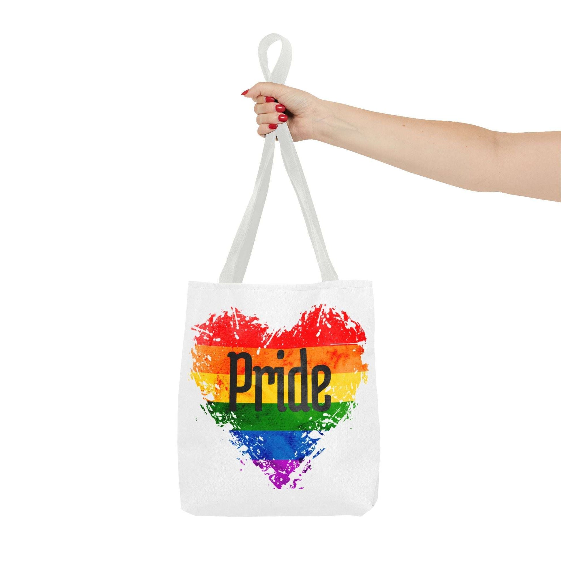 Pride Heart Tote Bag - Colorful AOP Carryall for LGBTQ+ Celebrations, Festival Gear, Everyday Use, Gift for Allies, Eco-Friendly Bag