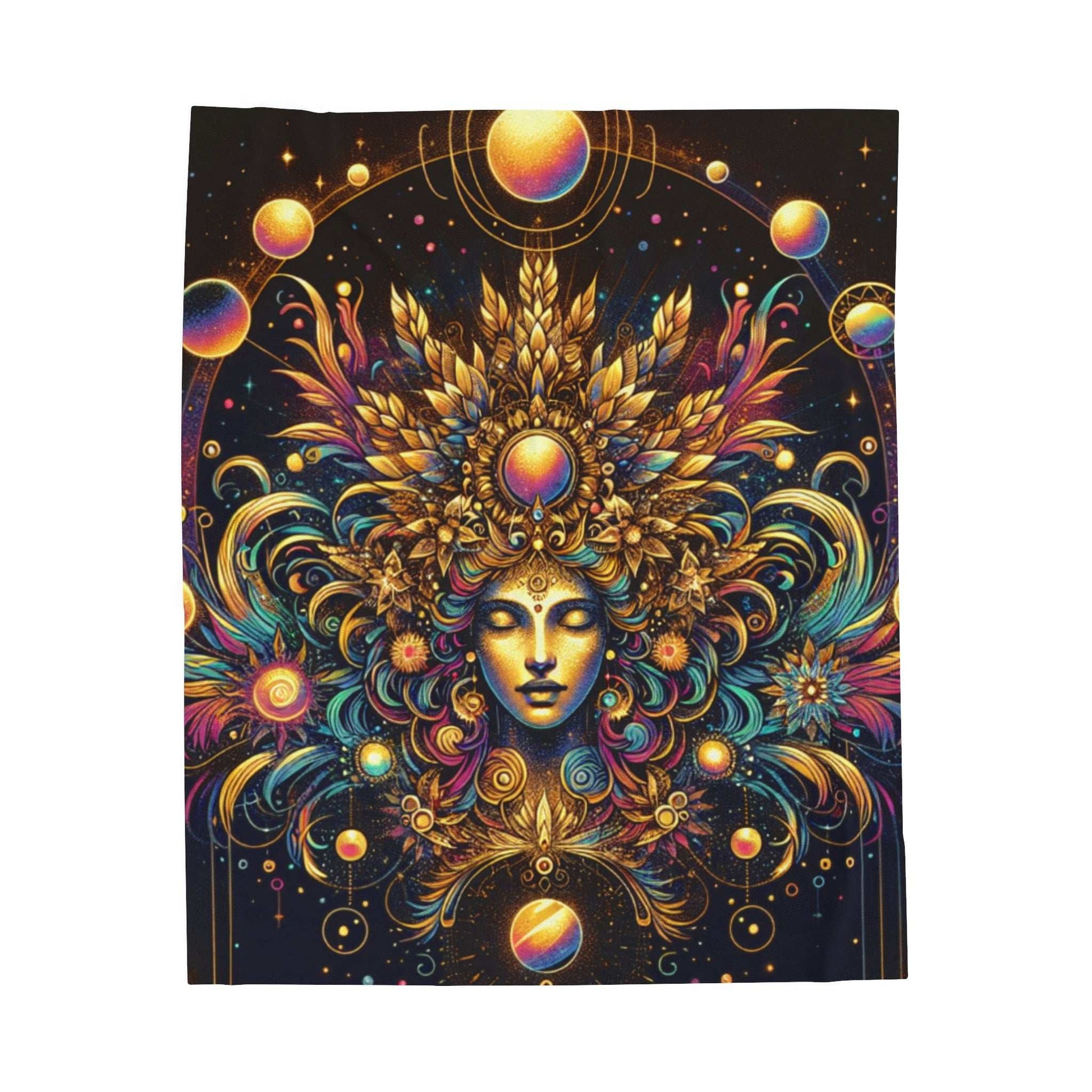 Cosmic Goddess Velveteen Plush Blanket - Soft, Vibrant Artwork for Relaxation and Spirituality