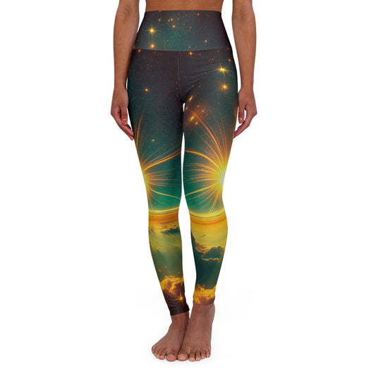 Sunrise Pattern High Waisted Yoga Leggings, Activewear, Fitness, Gift for Yogis, Summer Style, Workout Leggings