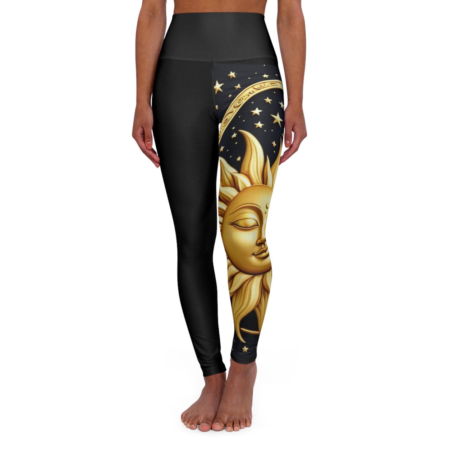 Celestial Sun & Stars Yoga Leggings, High Waisted Workout Tights, Activewear for Fitness Enthusiasts, Perfect for Yoga and Meditation