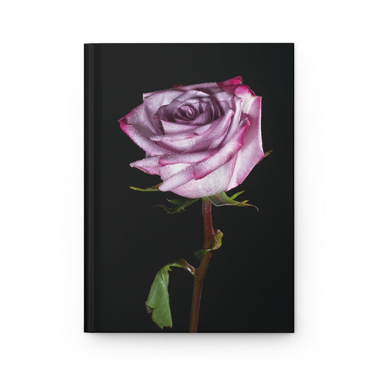 Rose Bloom Hardcover Journal — Pink Rose on Black Matte Notebook