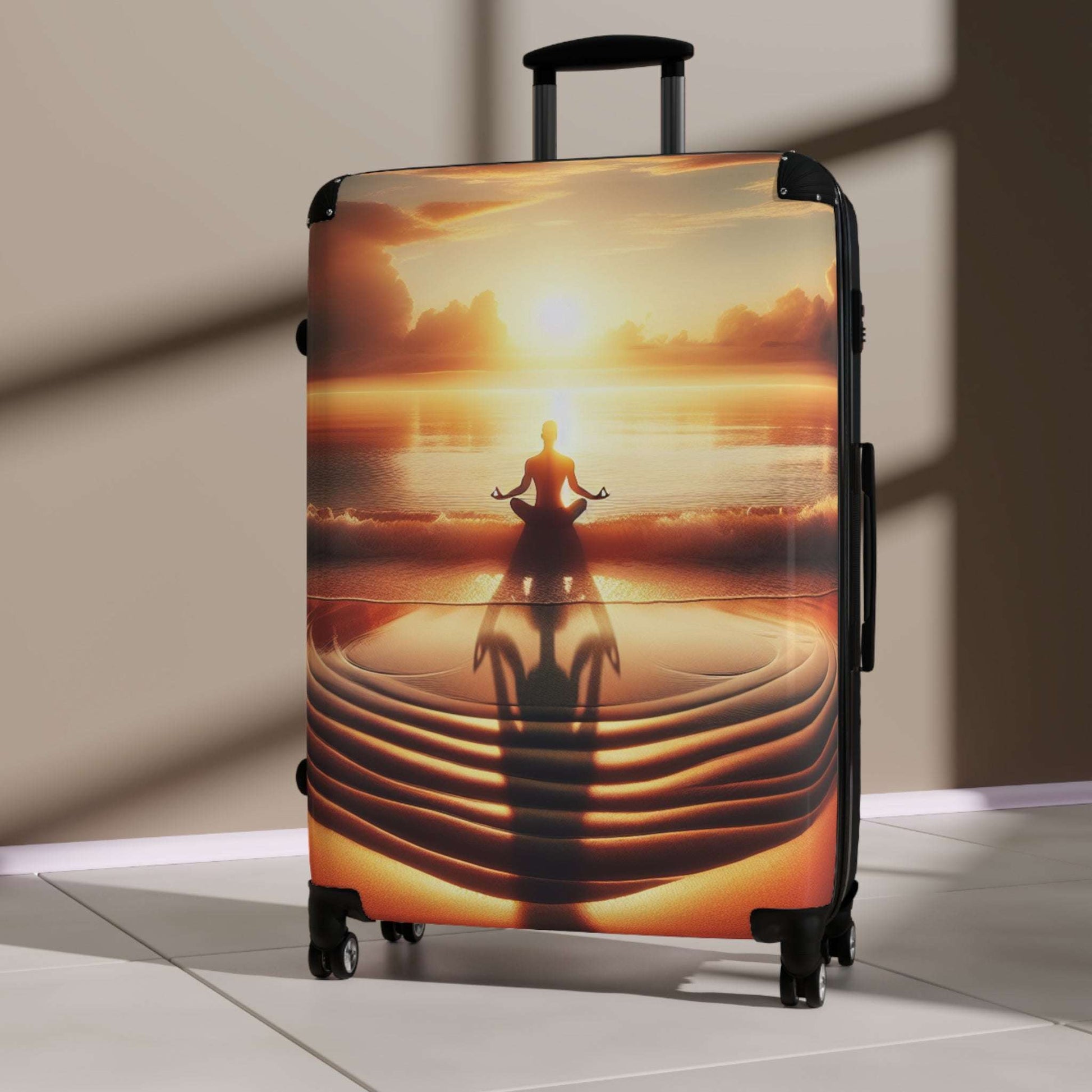 Serene Sunset Meditation Suitcase - Travel Luggage, Yoga Travel Bag, Inspirational Wall Art, Relaxation Gift, Mindfulness Accessory