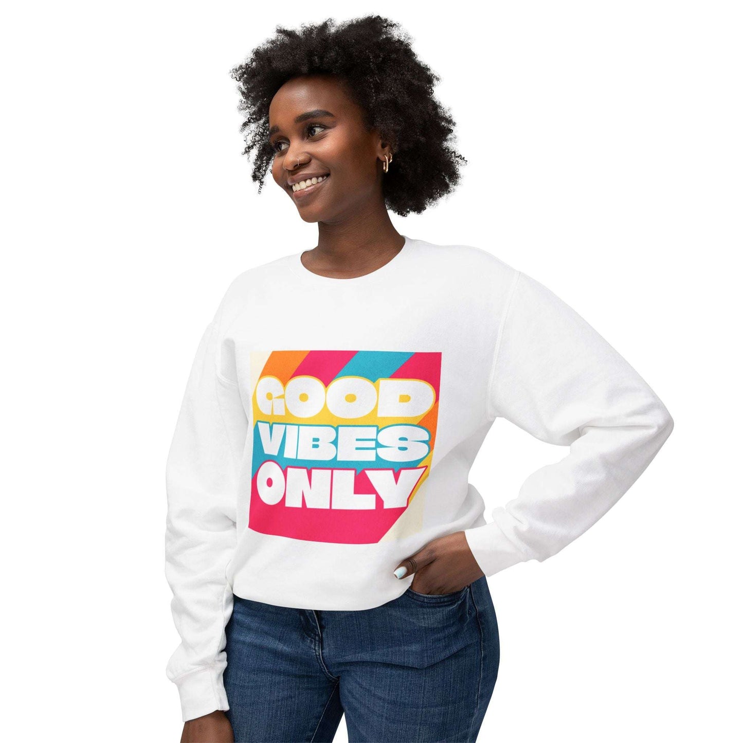 Good Vibes Only Unisex Lightweight Crewneck Sweatshirt - Casual Comfort for Everyday Style