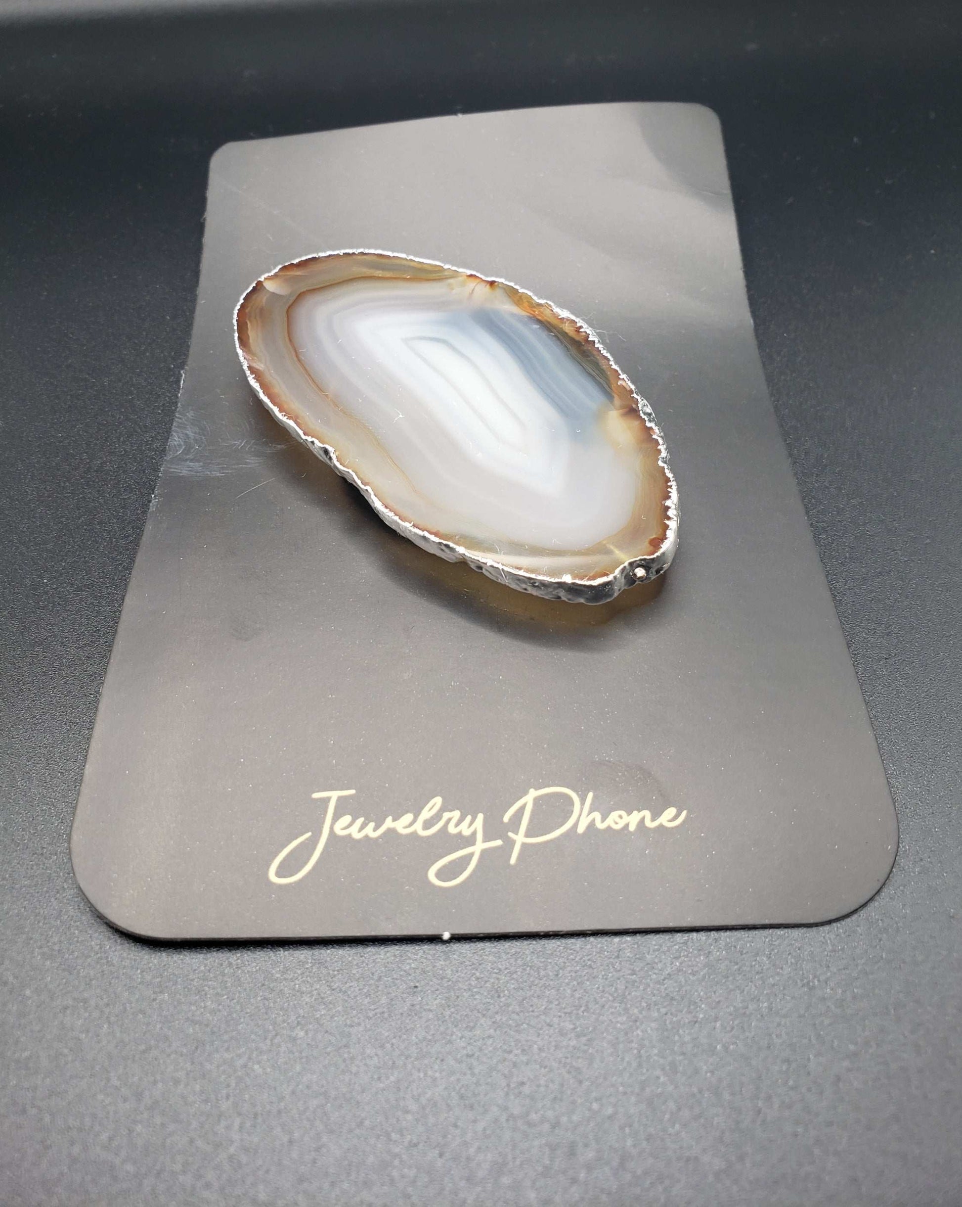 FREEFORM SILVER PLATED BLUE/BROWN AGATE PHONE GRIP