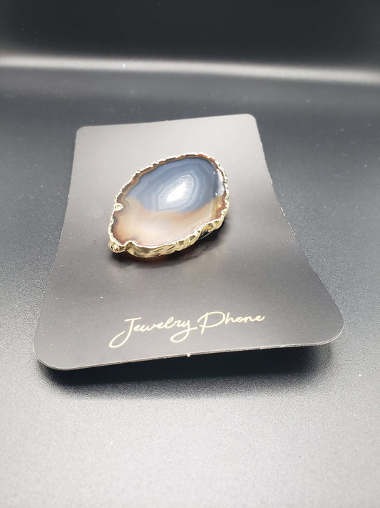 FREEFORM SILVER PLATED BLUE/ TAN AGATE PHONE GRIP