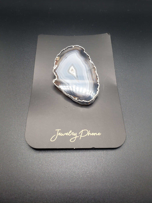 FREEFORM SILVER PLATED  GREY AGATE PHONE GRIP