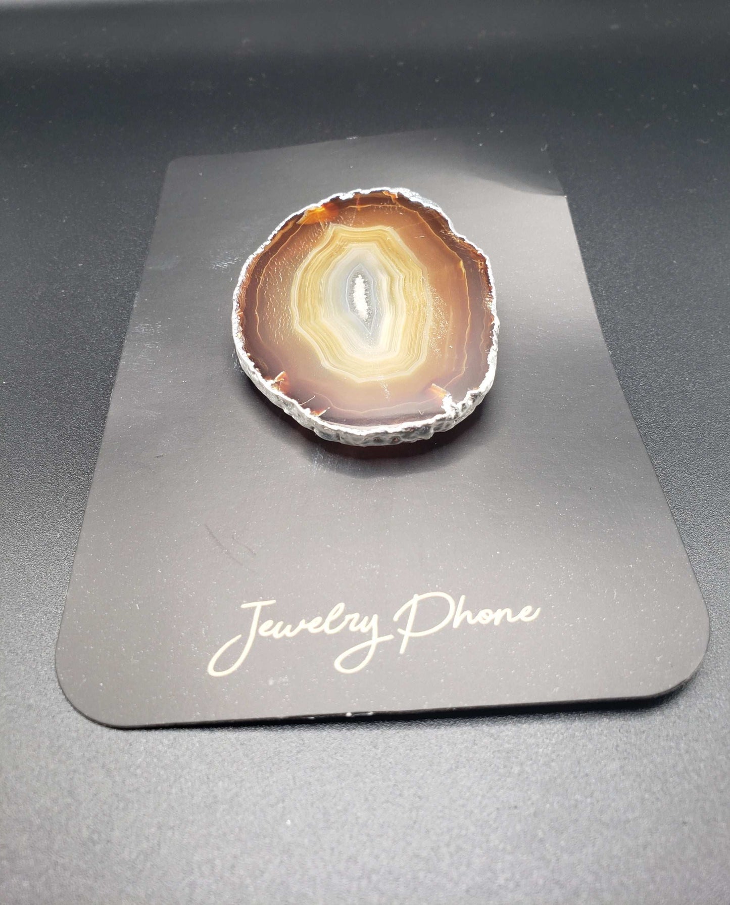 FREEFORM SILVER PLATED AMBER  AGATE PHONE GRIP