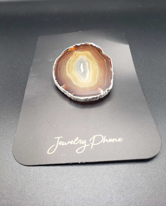 FREEFORM SILVER PLATED AMBER  AGATE PHONE GRIP