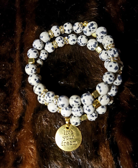 Dalmation Jasper Memory Wire Bracelet